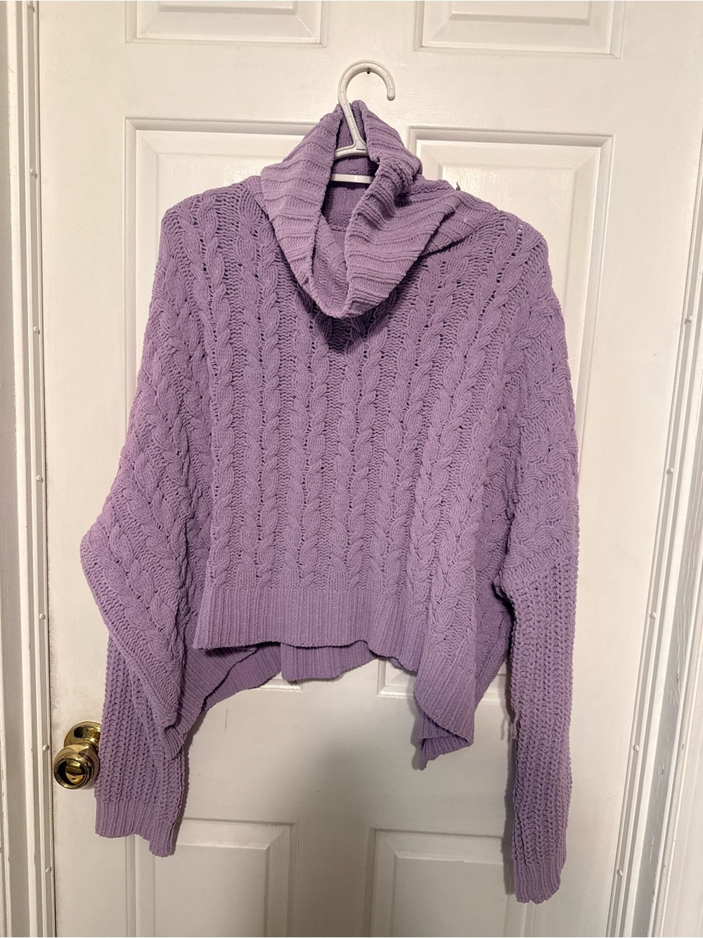 Lilac Cable-Knit Turtleneck Sweater